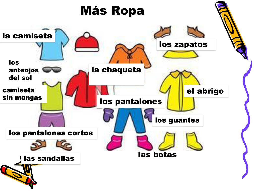 Más Ropa la camiseta los zapatos la chaqueta el abrigo los pantalones
