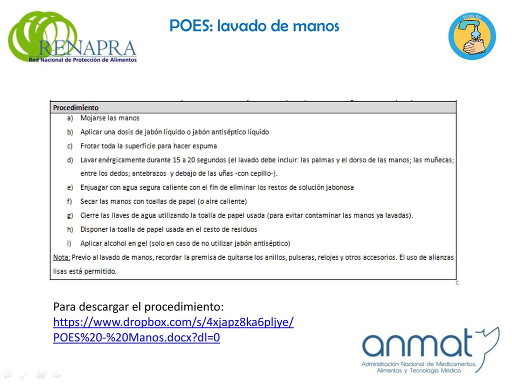 POES: lavado de manos Para descargar el procedimiento:   dl=0.