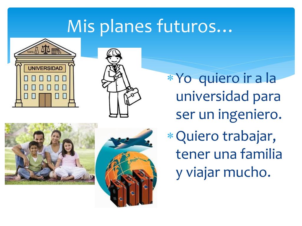 Mis planes futuros… Yo quiero ir a la universidad para ser un ingeniero.