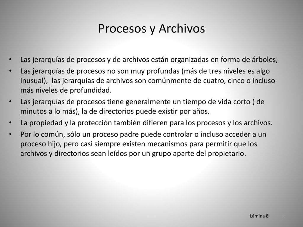 Procesos y Archivos Las jerarquías de procesos y de archivos están organizadas en forma de árboles,
