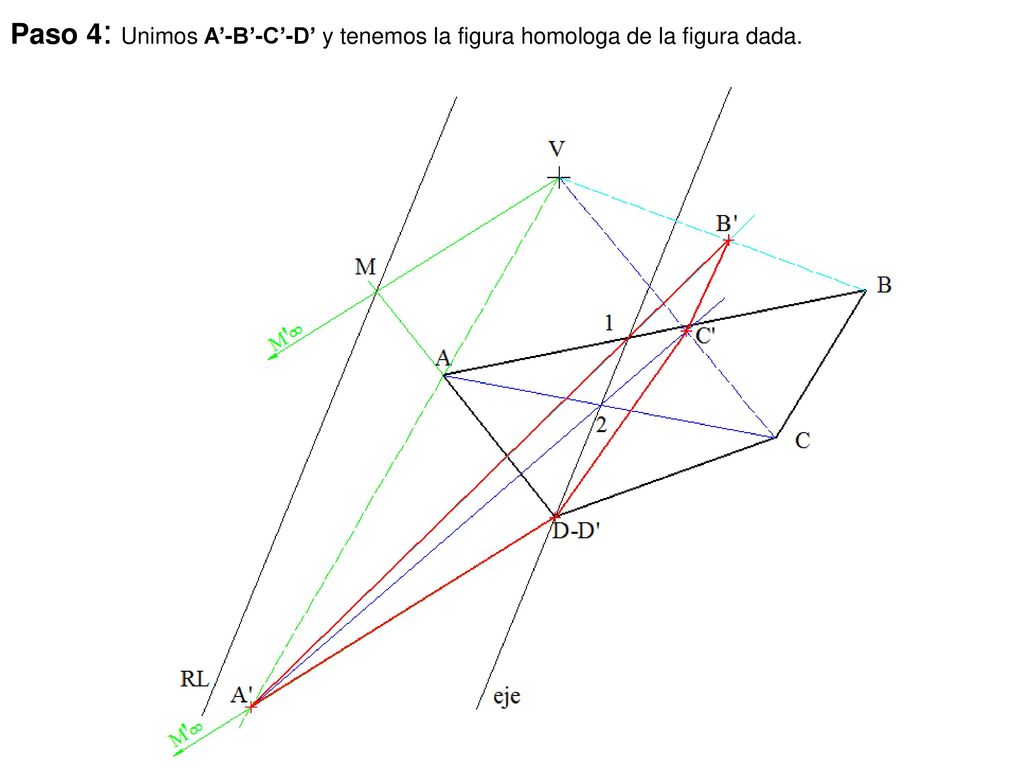 Paso 4: Unimos A’-B’-C’-D’ y tenemos la figura homologa de la figura dada.