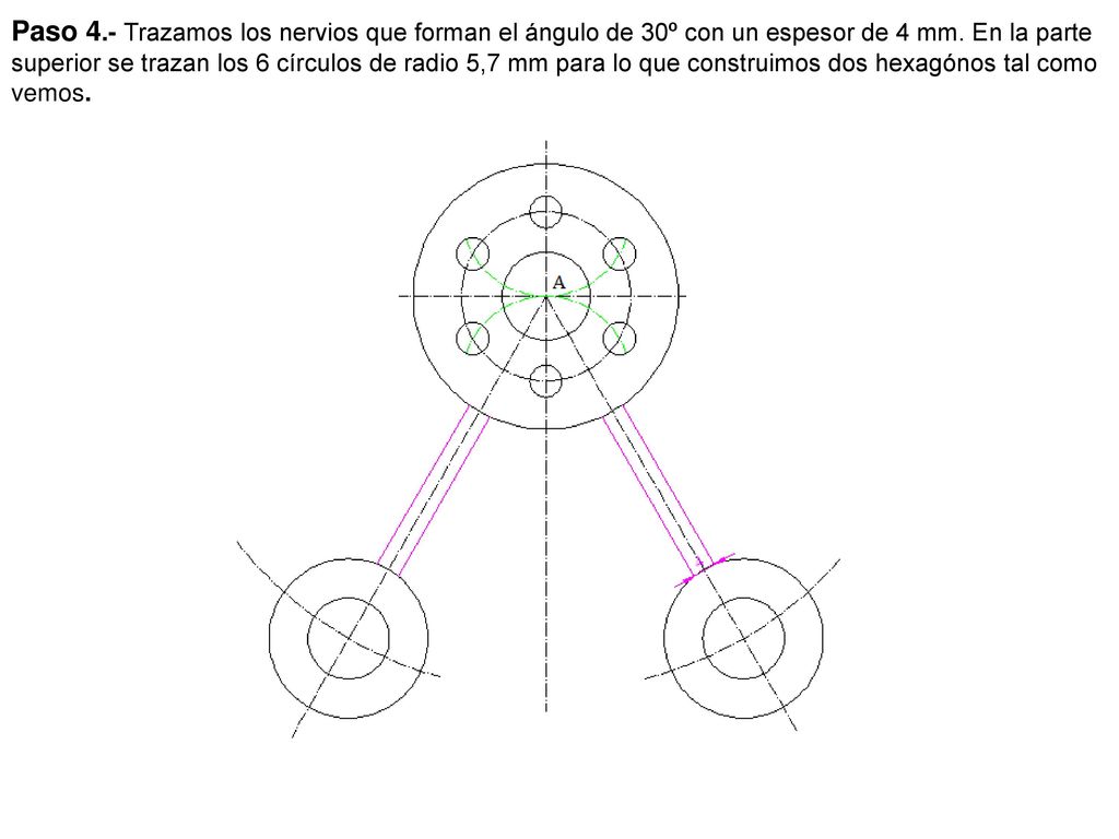 Paso 4.- Trazamos los nervios que forman el ángulo de 30º con un espesor de 4 mm.
