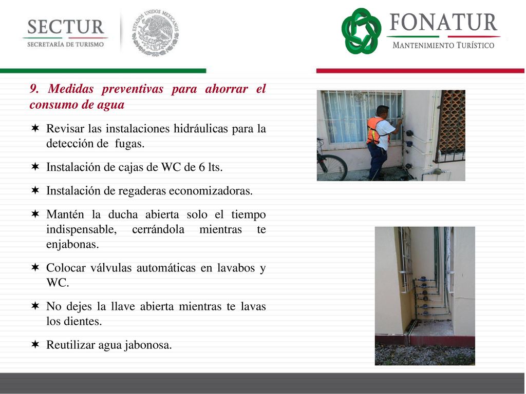9. Medidas preventivas para ahorrar el consumo de agua