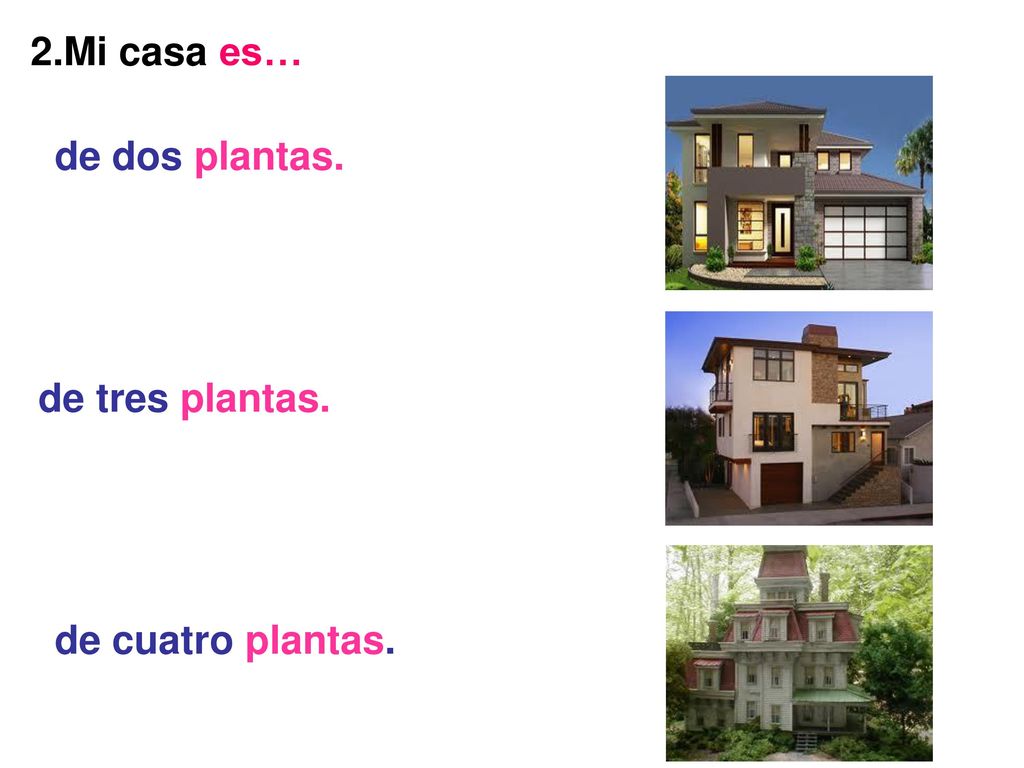 2.Mi casa es… de dos plantas. de tres plantas. de cuatro plantas.