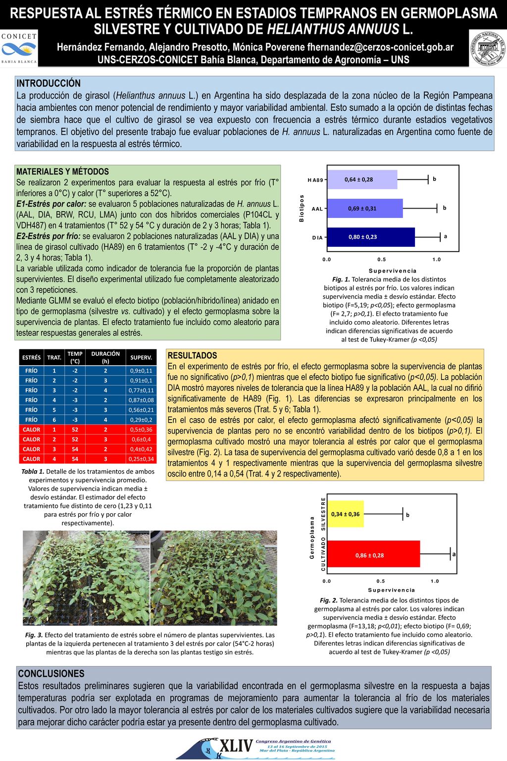 RESPUESTA AL ESTRÉS TÉRMICO EN ESTADIOS TEMPRANOS EN GERMOPLASMA SILVESTRE Y CULTIVADO DE HELIANTHUS ANNUUS L. Hernández Fernando, Alejandro Presotto, Mónica Poverene UNS-CERZOS-CONICET Bahía Blanca, Departamento de Agronomía – UNS