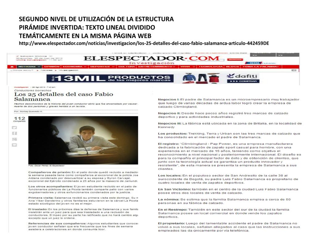 SEGUNDO NIVEL DE UTILIZACIÓN DE LA ESTRUCTURA PIRÁMIDE INVERTIDA: TEXTO LINEAL DIVIDIDO TEMÁTICAMENTE EN LA MISMA PÁGINA WEB