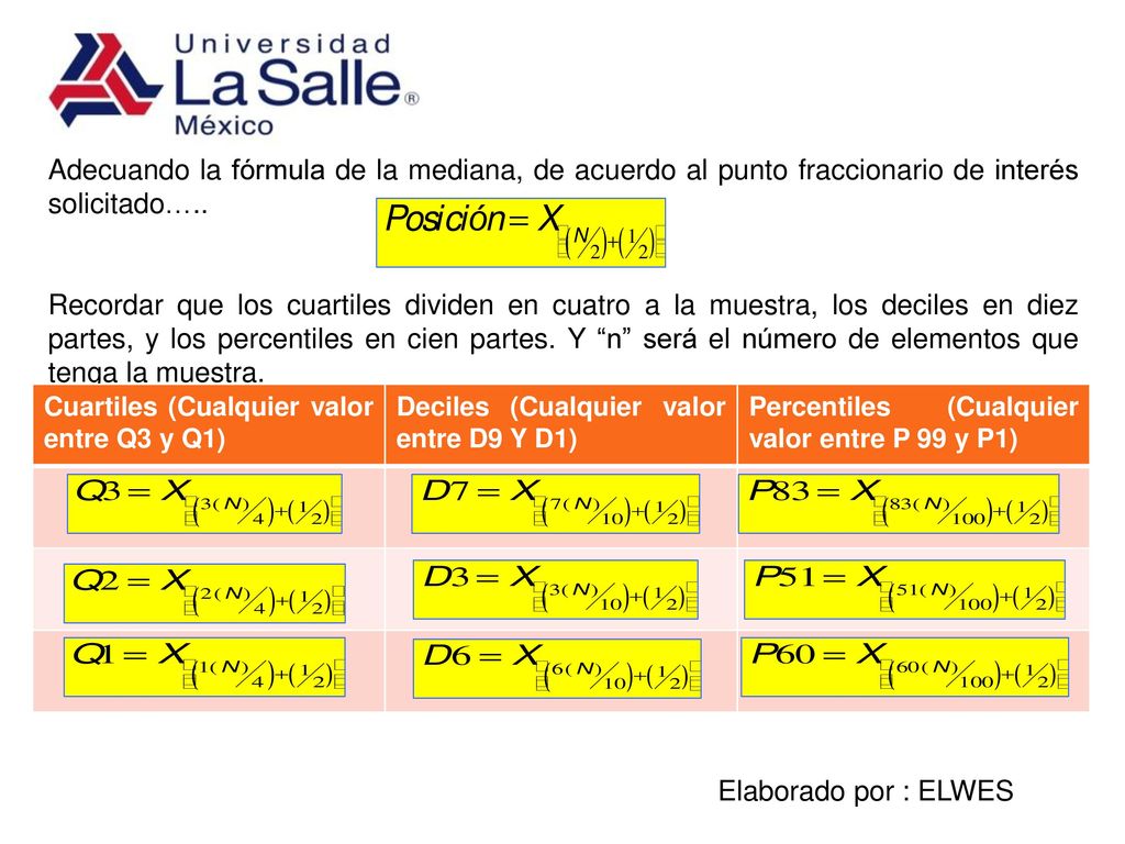 Adecuando la fórmula de la mediana, de acuerdo al punto fraccionario de interés solicitado…..
