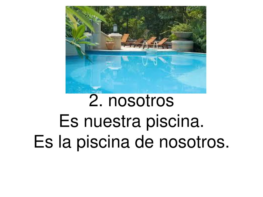 2. nosotros Es nuestra piscina. Es la piscina de nosotros.