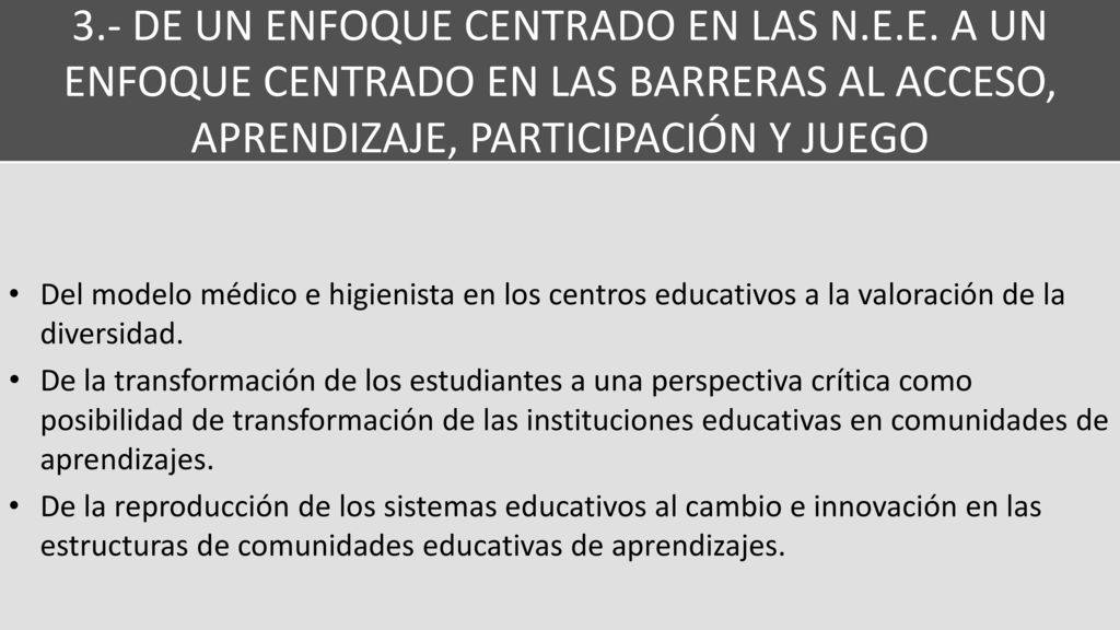 3. - DE UN ENFOQUE CENTRADO EN LAS N. E. E