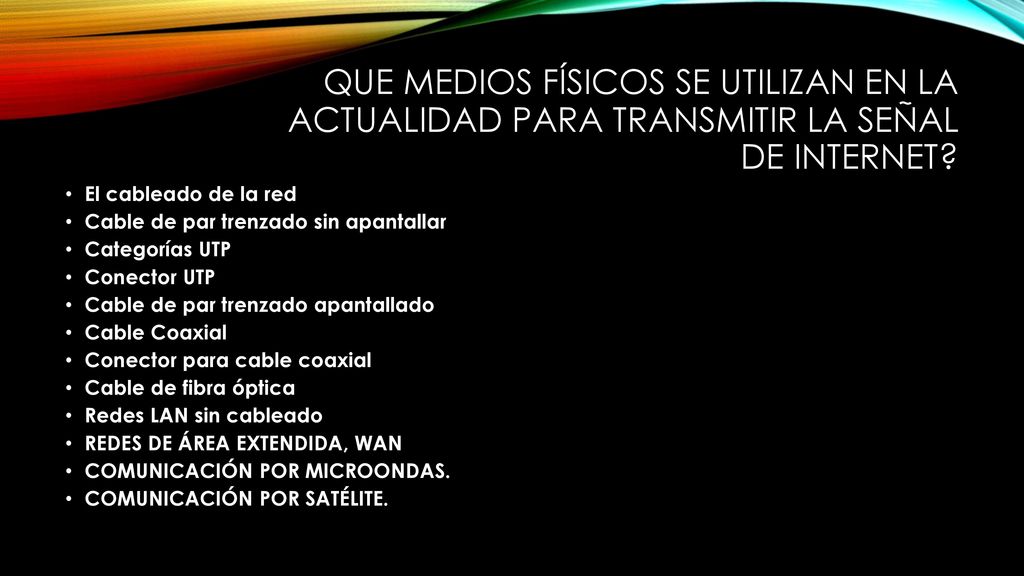 Que medios físicos se utilizan en la actualidad para transmitir la señal de Internet