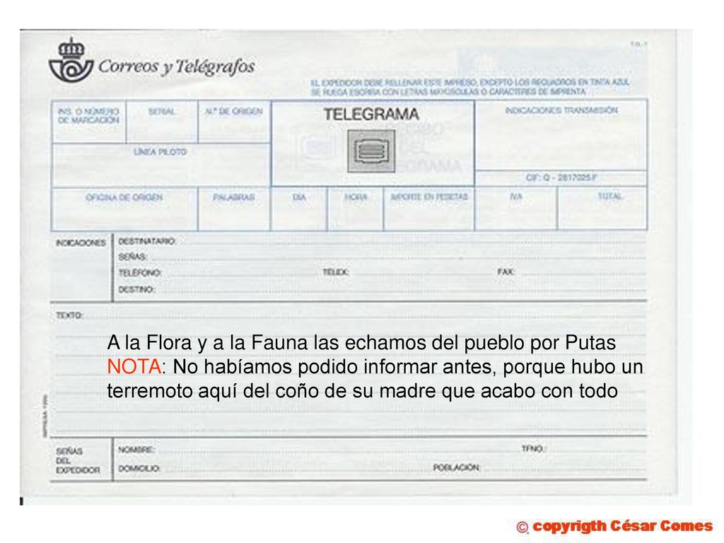 A la Flora y a la Fauna las echamos del pueblo por Putas NOTA: No habíamos podido informar antes, porque hubo un terremoto aquí del coño de su madre que acabo con todo