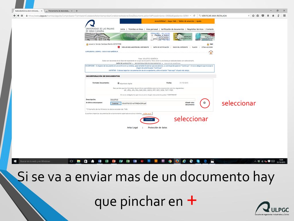 Si se va a enviar mas de un documento hay que pinchar en +