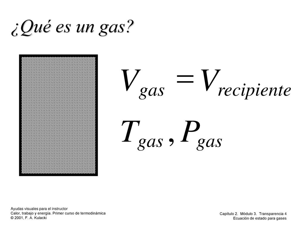 ¿Qué es un gas gas recipiente P T V , =