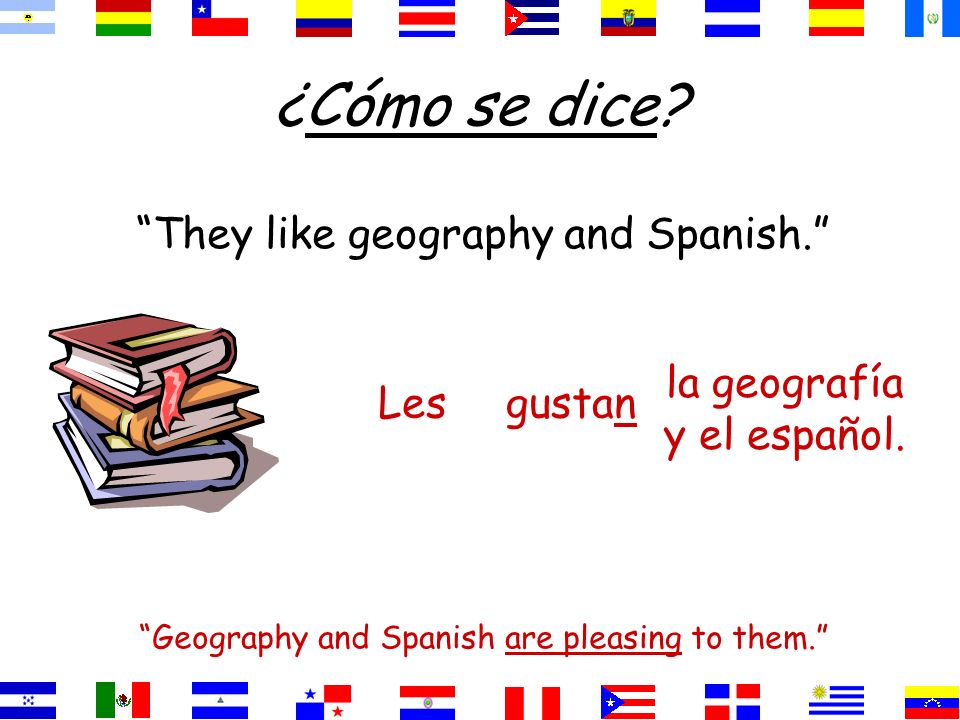 ¿Cómo se dice They like geography and Spanish.