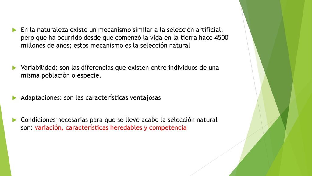 En la naturaleza existe un mecanismo similar a la selección artificial, pero que ha ocurrido desde que comenzó la vida en la tierra hace 4500 millones de años; estos mecanismo es la selección natural