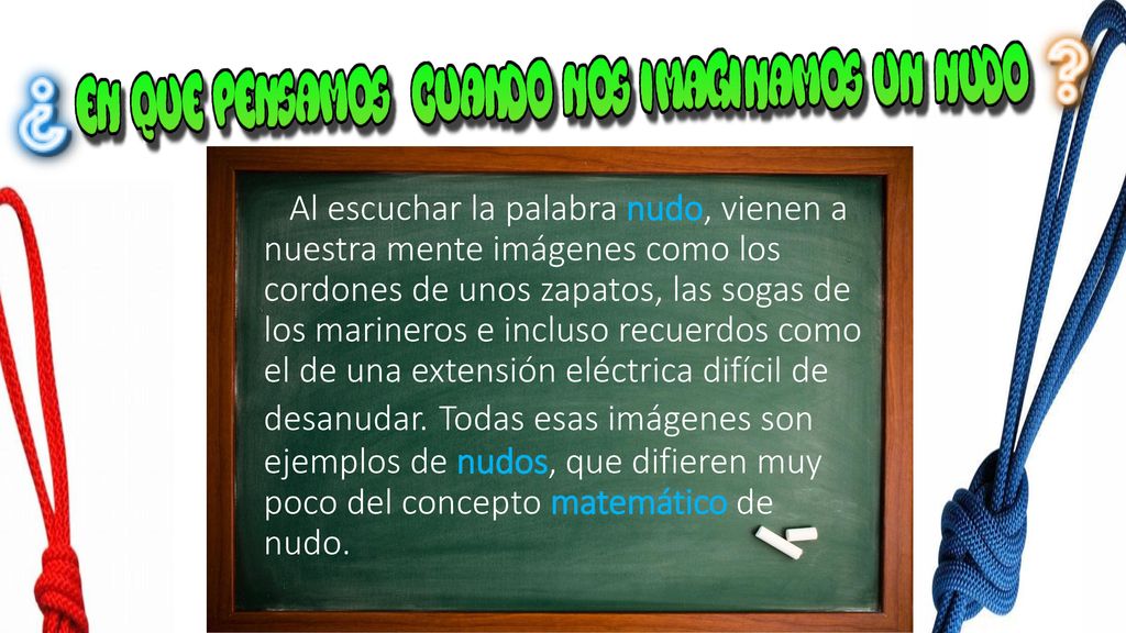 Al escuchar la palabra nudo, vienen a nuestra mente imágenes como los cordones de unos zapatos, las sogas de los marineros e incluso recuerdos como el de una extensión eléctrica difícil de desanudar.