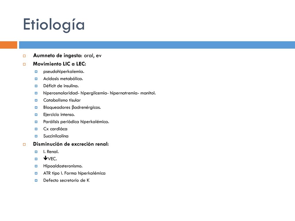 Etiología Aumneto de ingesta: oral, ev Movimiento LIC a LEC: