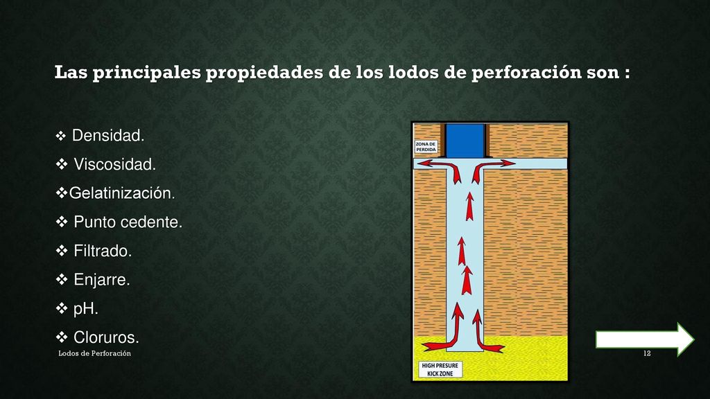 Las principales propiedades de los lodos de perforación son :