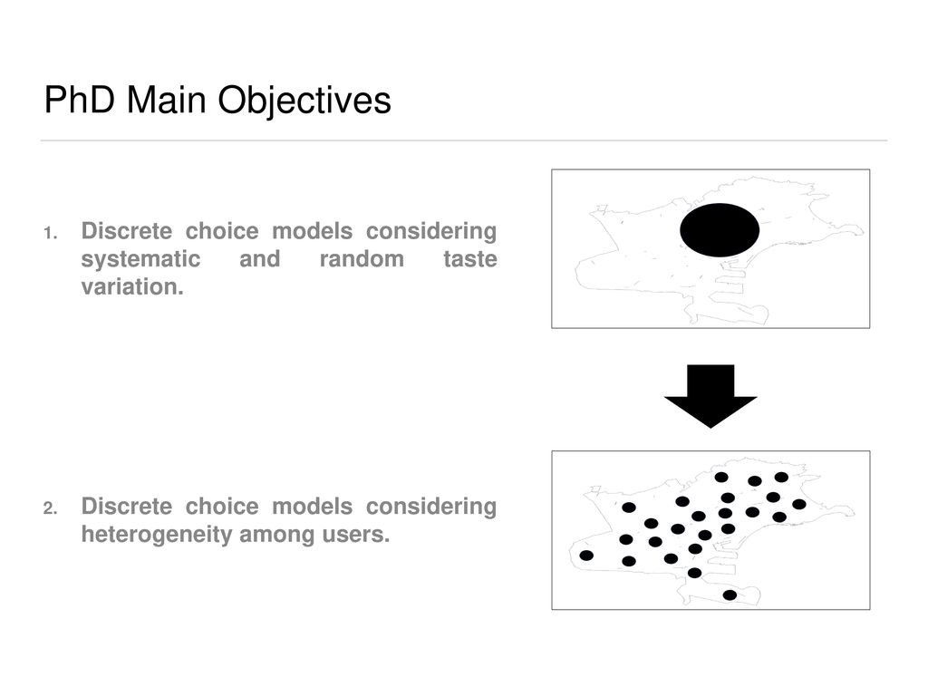 PhD Main Objectives Discrete choice models considering systematic and random taste variation.
