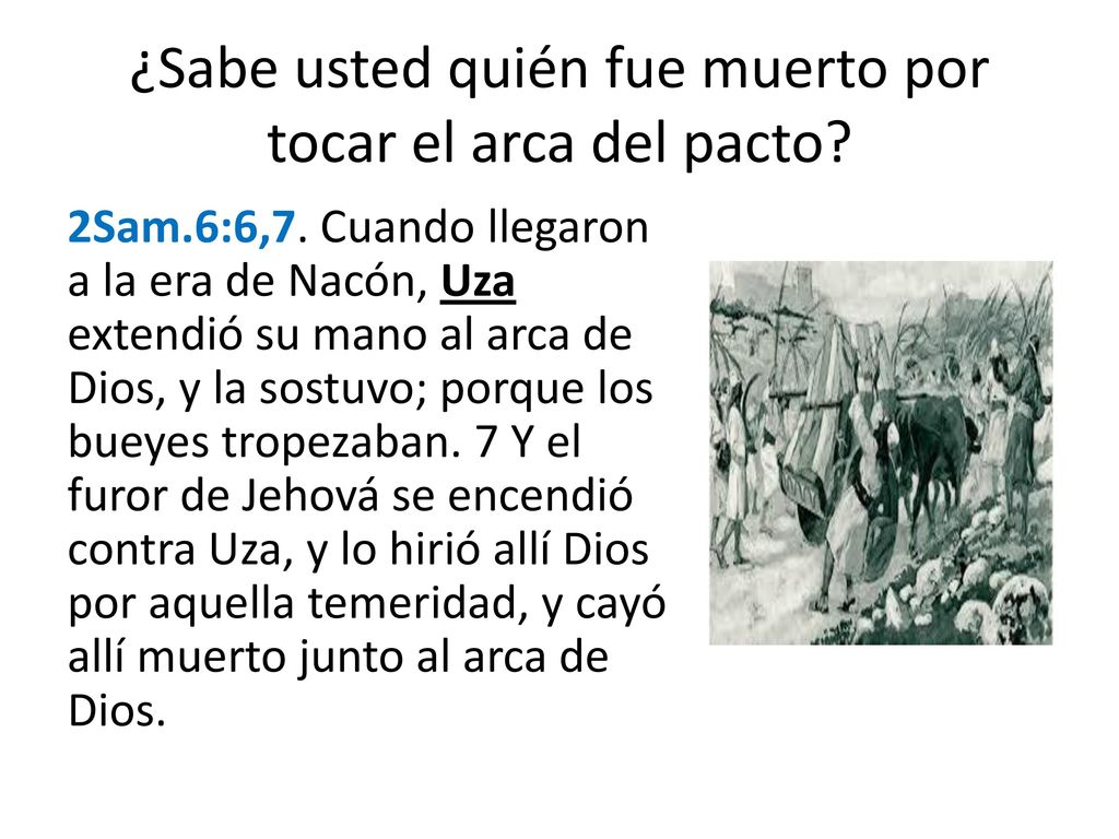 ¿Sabe usted quién fue muerto por tocar el arca del pacto