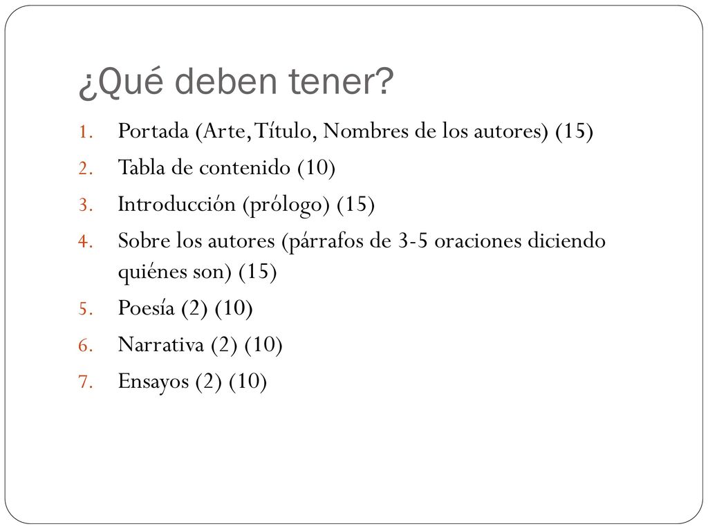 ¿Qué deben tener Portada (Arte, Título, Nombres de los autores) (15)