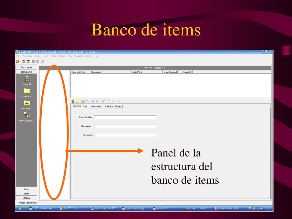 Banco de items Panel de la estructura del banco de items