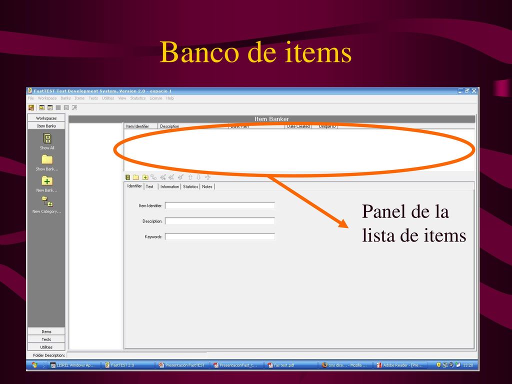 Banco de items Panel de la lista de items