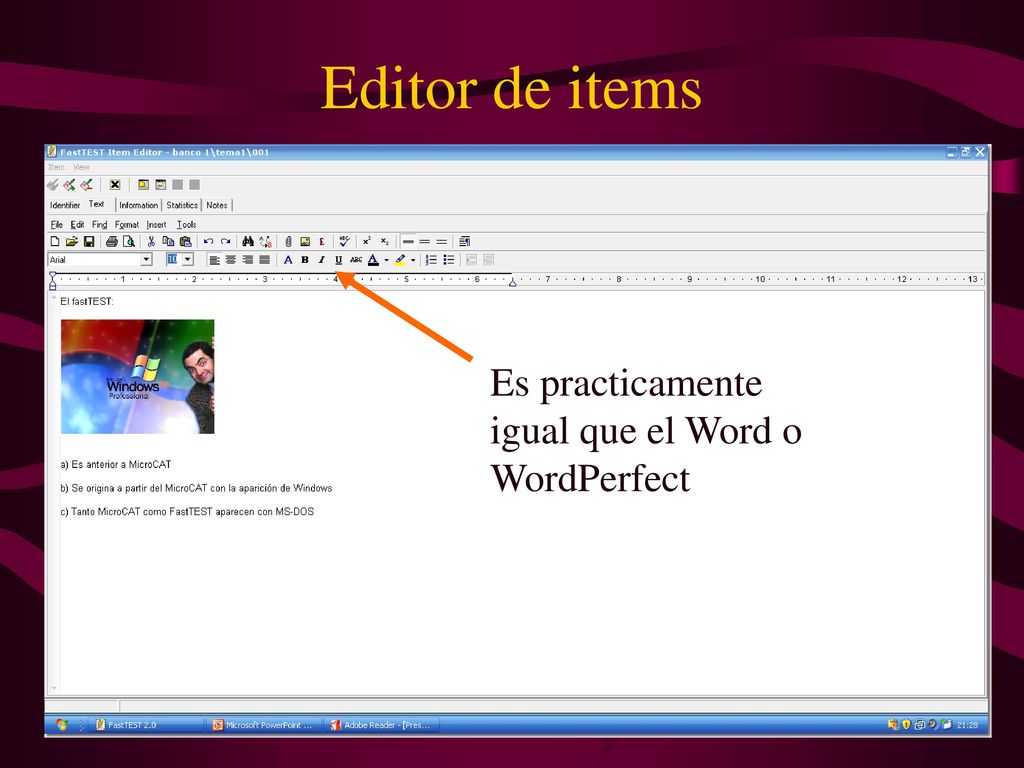 Editor de items Es practicamente igual que el Word o WordPerfect