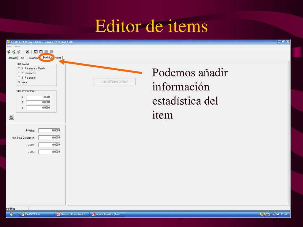 Editor de items Podemos añadir información estadística del item