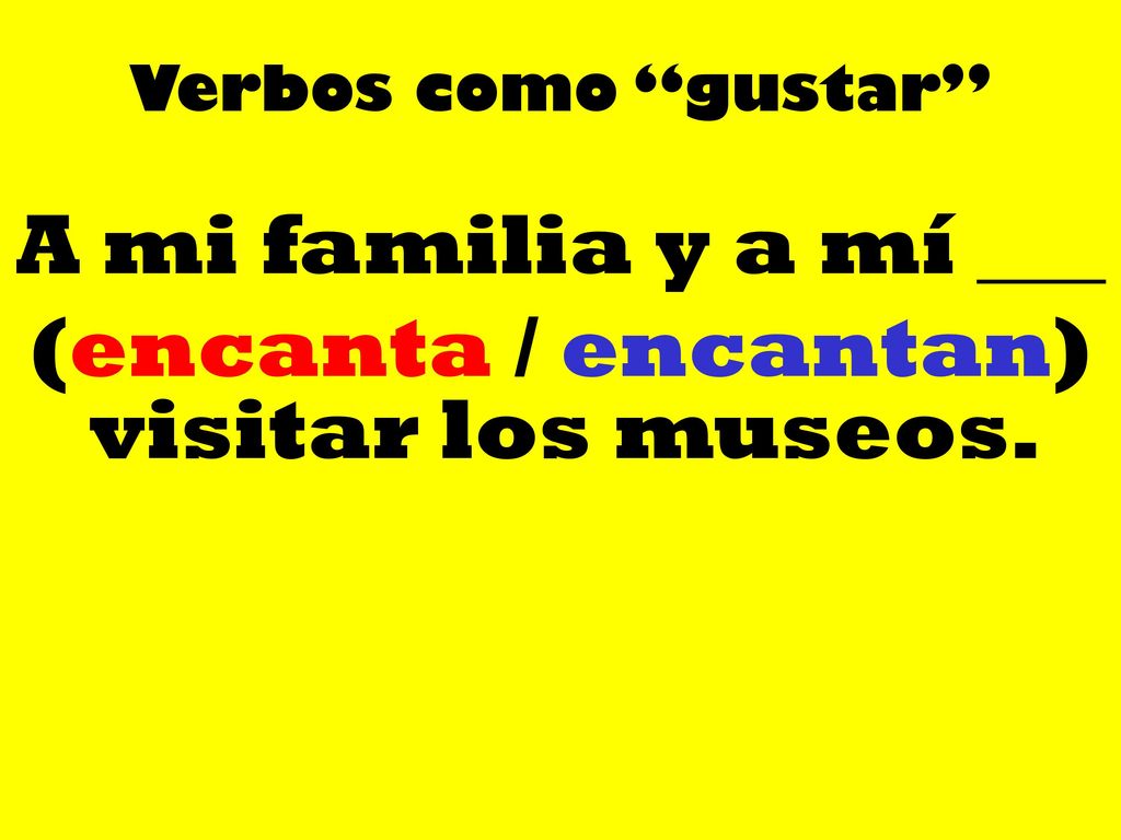A mi familia y a mí ___ (encanta / encantan) visitar los museos.