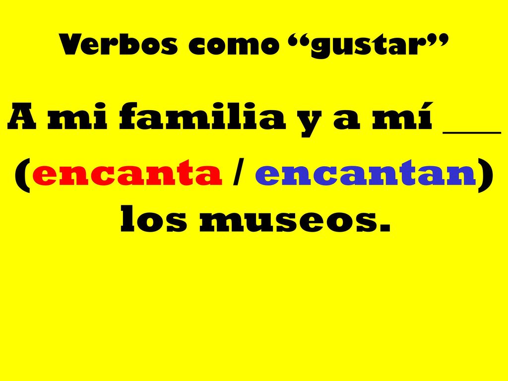 A mi familia y a mí ___ (encanta / encantan) los museos.