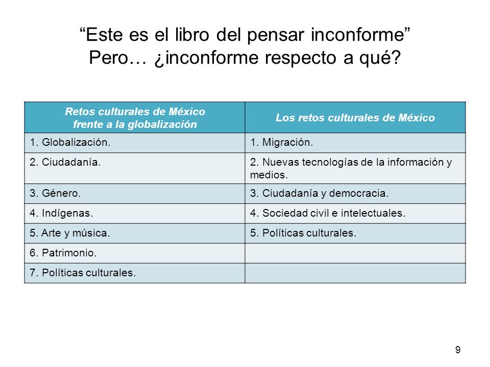 Este es el libro del pensar inconforme Pero… ¿inconforme respecto a qué