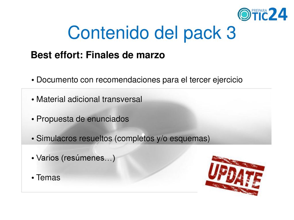 Contenido del pack 3 Best effort: Finales de marzo