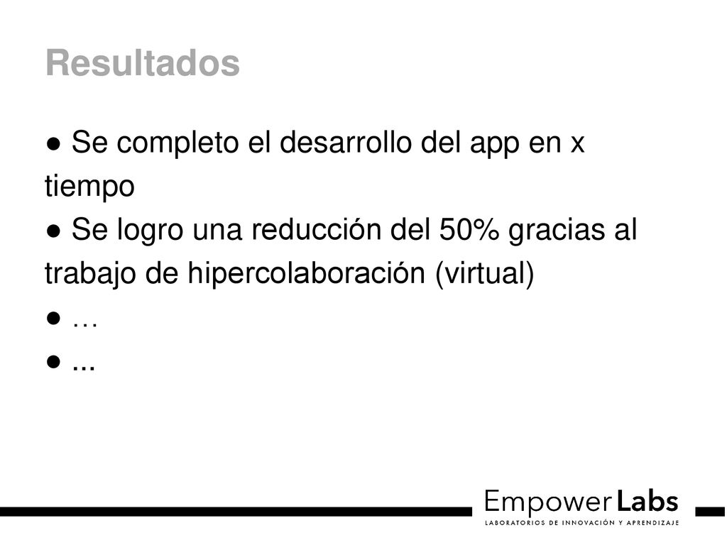 Resultados Se completo el desarrollo del app en x tiempo