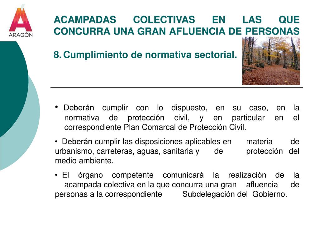 ACAMPADAS COLECTIVAS EN LAS QUE CONCURRA UNA GRAN AFLUENCIA DE PERSONAS 8. Cumplimiento de normativa sectorial.