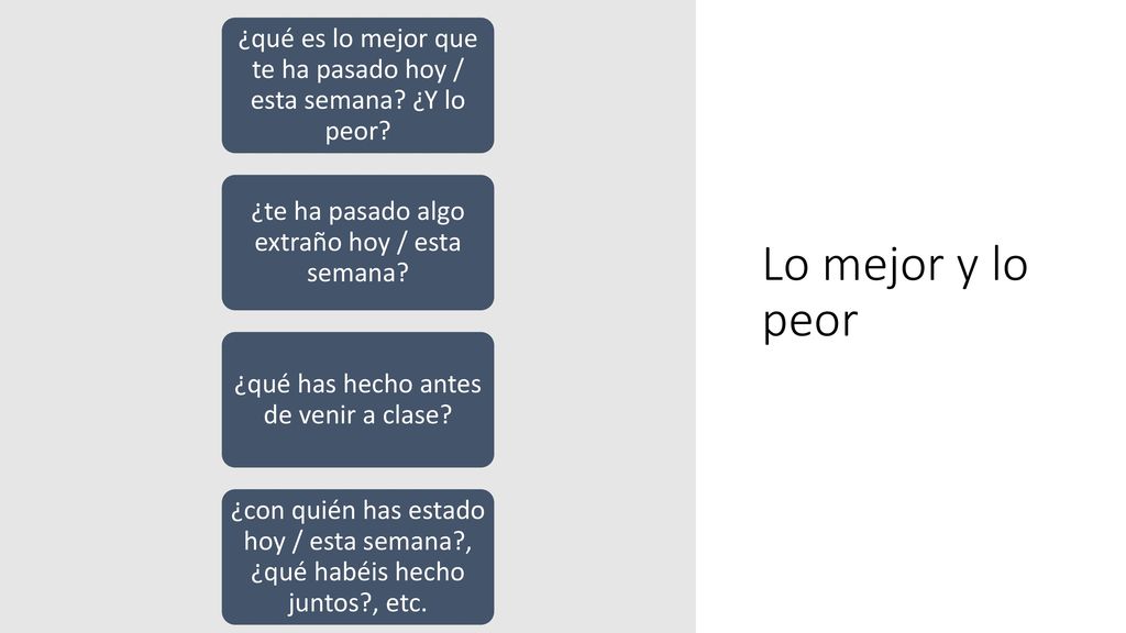 ¿qué es lo mejor que te ha pasado hoy / esta semana ¿Y lo peor