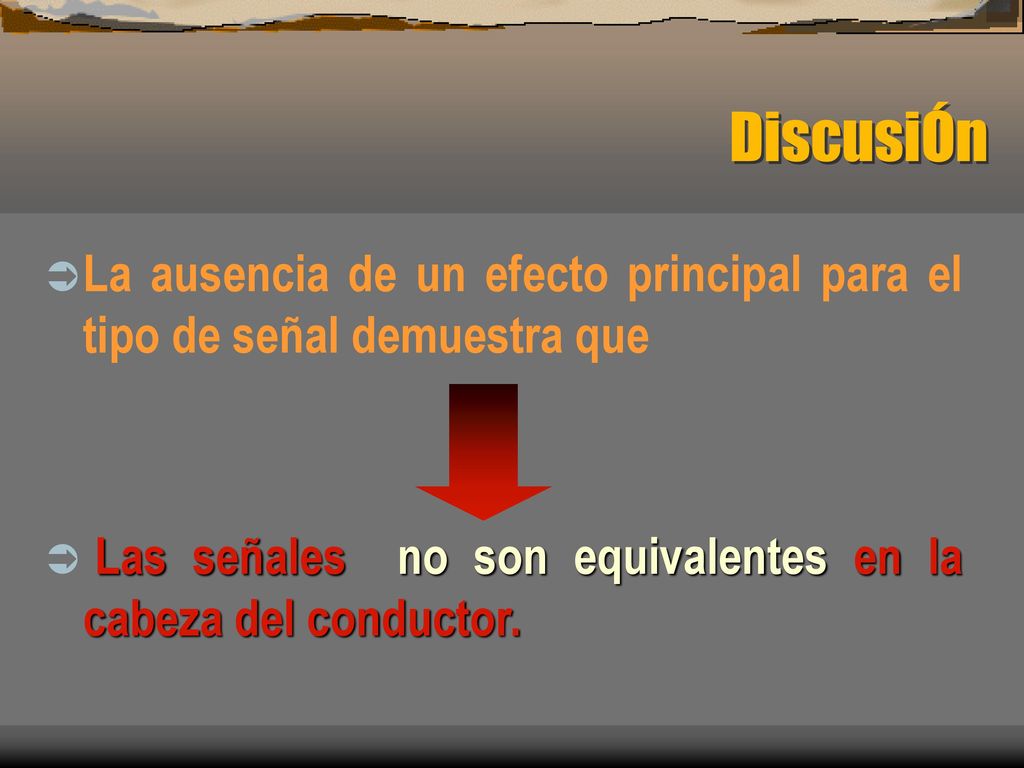 DiscusiÓn La ausencia de un efecto principal para el tipo de señal demuestra que.