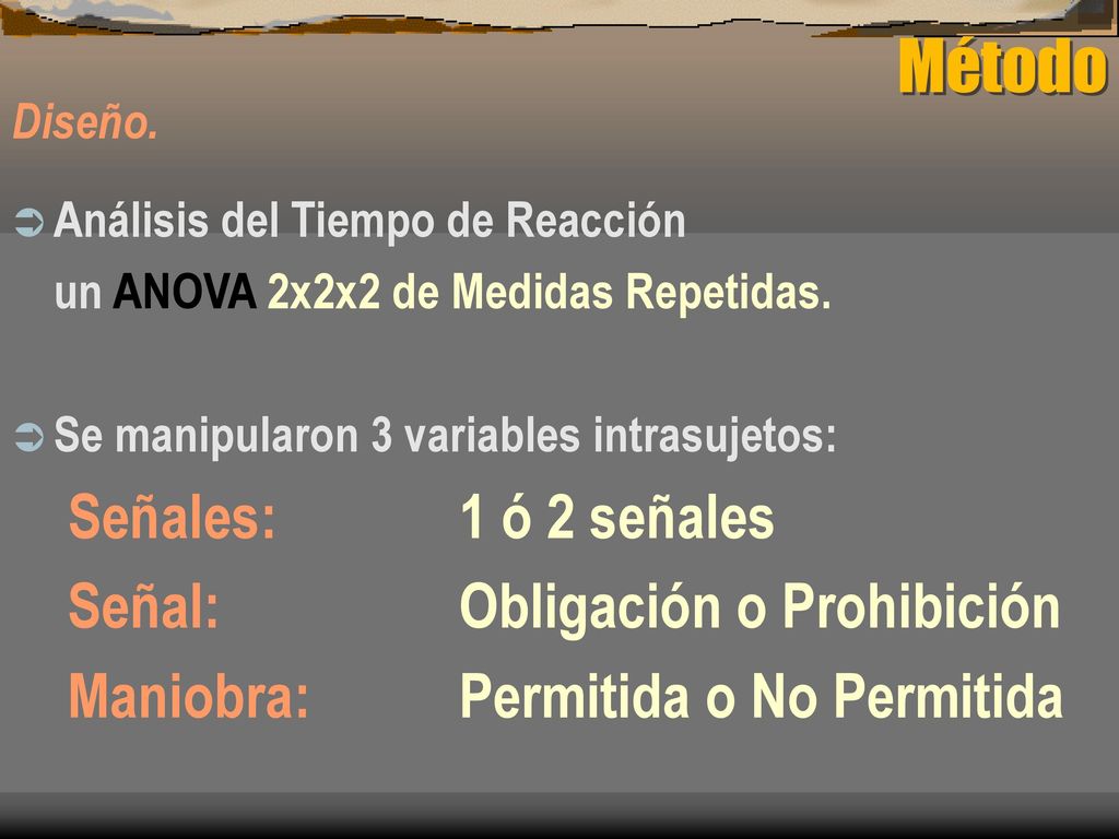 Método Señales: 1 ó 2 señales Señal: Obligación o Prohibición