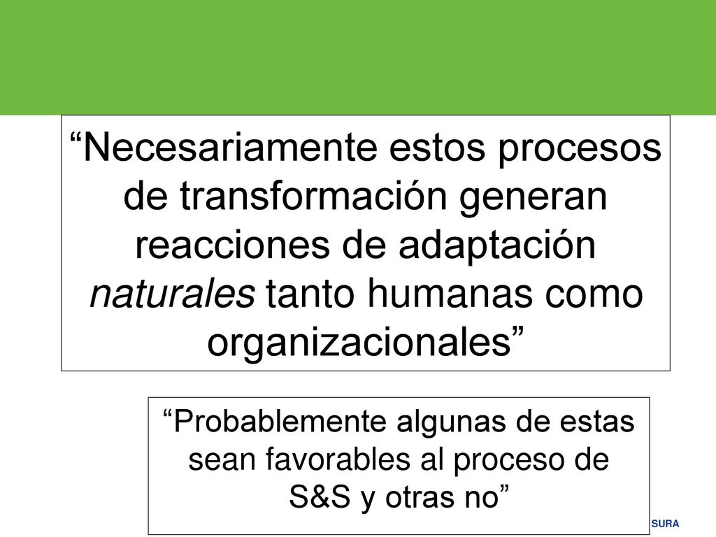 Necesariamente estos procesos de transformación generan reacciones de adaptación naturales tanto humanas como organizacionales