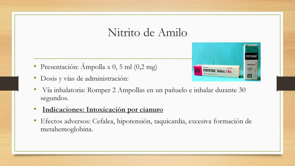 Nitrito de Amilo Presentación: Ámpolla x 0, 5 ml (0,2 mg)