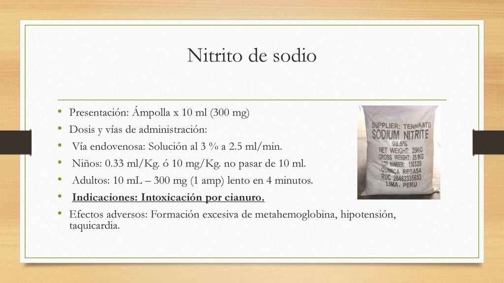 Nitrito de sodio Presentación: Ámpolla x 10 ml (300 mg)