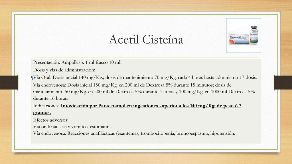 Acetil Cisteína Presentación: Ampollas x 1 ml frasco 10 ml.