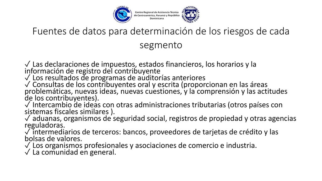 Fuentes de datos para determinación de los riesgos de cada segmento