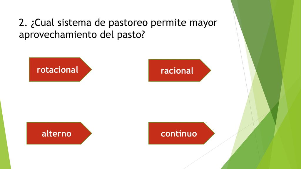 2. ¿Cual sistema de pastoreo permite mayor aprovechamiento del pasto