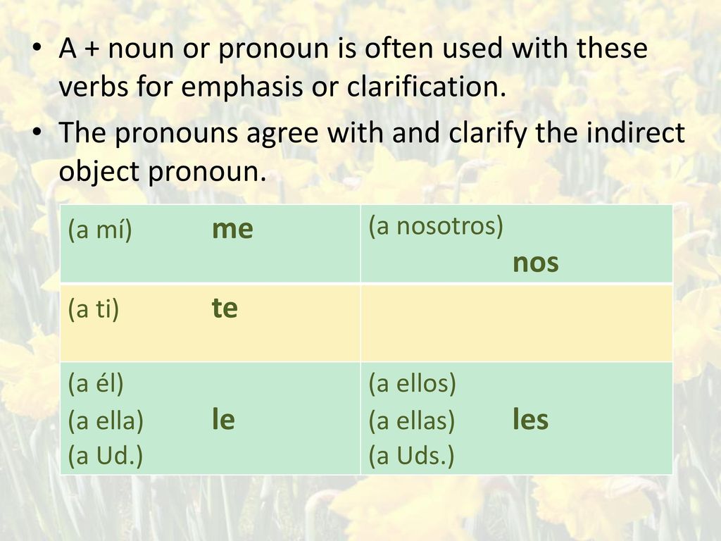 The pronouns agree with and clarify the indirect object pronoun.