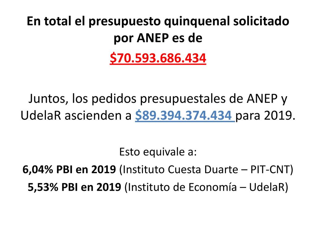 En total el presupuesto quinquenal solicitado por ANEP es de