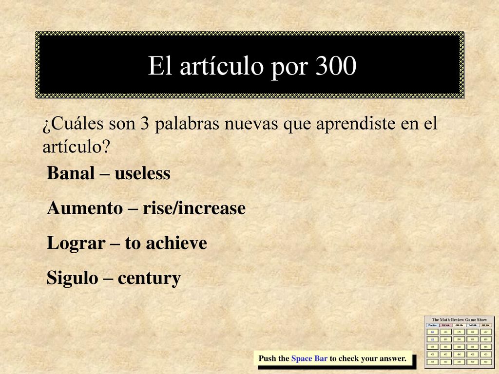¿Cuáles son 3 palabras nuevas que aprendiste en el artículo