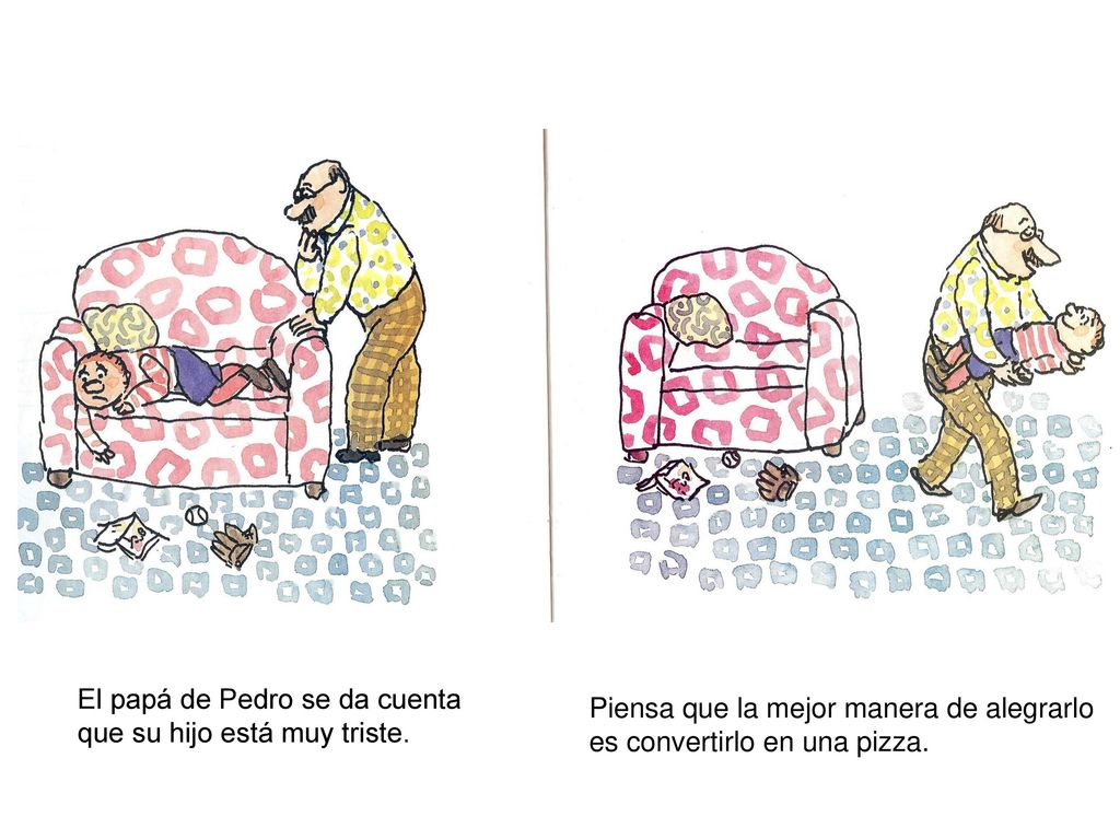 El papá de Pedro se da cuenta que su hijo está muy triste.