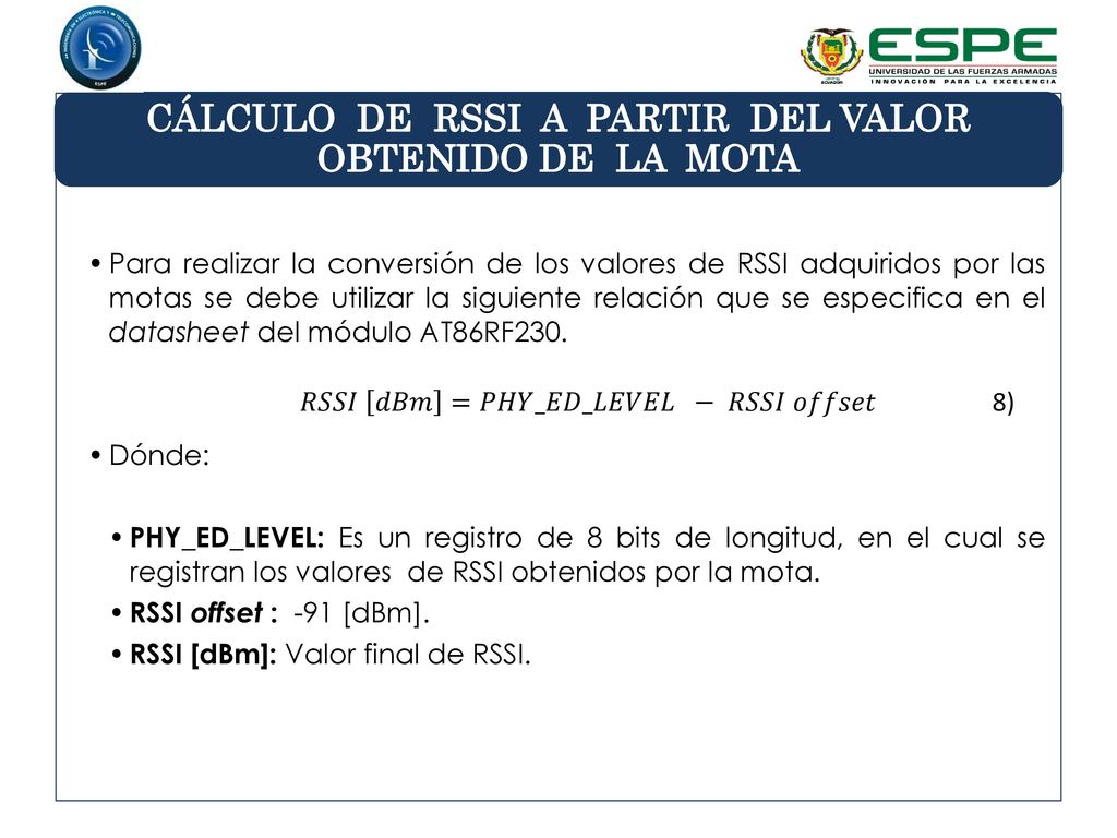 CÁLCULO DE RSSI A PARTIR DEL VALOR OBTENIDO DE LA MOTA