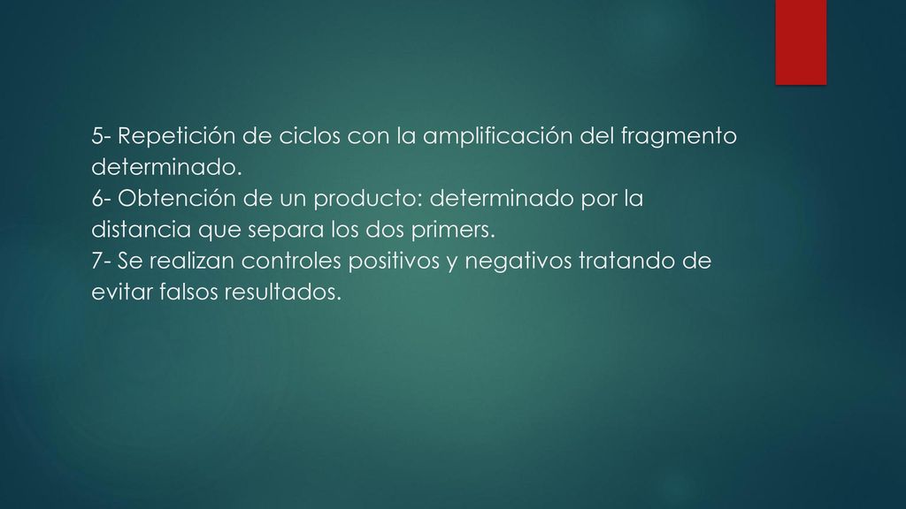 5- Repetición de ciclos con la amplificación del fragmento determinado.